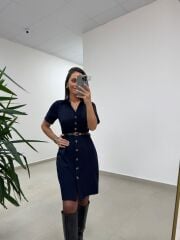 Mc 5083 Laci Düğme Detaylı Kemerli Elbise