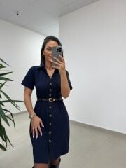 Mc 5083 Laci Düğme Detaylı Kemerli Elbise
