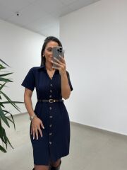 Mc 5083 Laci Düğme Detaylı Kemerli Elbise