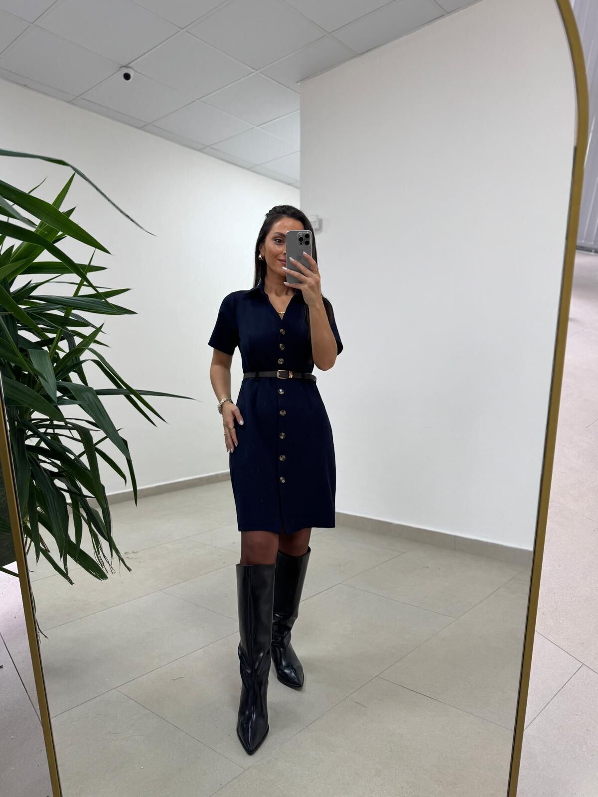 Mc 5083 Laci Düğme Detaylı Kemerli Elbise