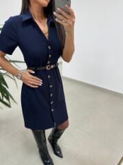 Mc 5083 Laci Düğme Detaylı Kemerli Elbise