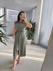 Fw 8130 Simba Tensel Kemerli Haki Elbise