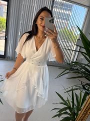 Mc 5723 Weißes Chiffonkleid mit Taillenknöpfen