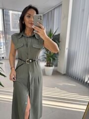 Fw 8130 Simba Tensel Kemerli Haki Elbise