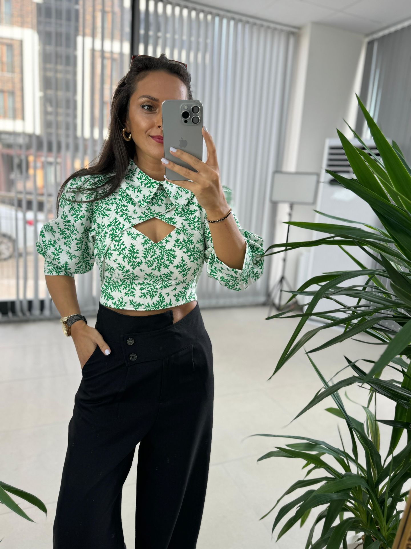 Sg Tasarım Astarlı Yeşil Geçişli Bluz