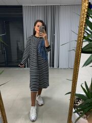 Dr 2482 Siyah Çizgili Denimli sweat elbise