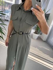 Fw 8130 Simba Tensel Kemerli Haki Elbise