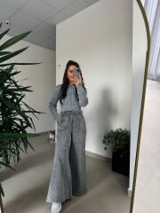 D&m 4003 Antrasit Yıkamalı Plazzo Pantolon