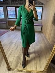 Ceket yaka yan drapeli yeşil elbise