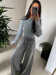 Dm 4003 Antrasit Yıkamalı Palazzo Pantolon