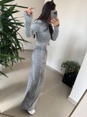 Dm 4003 Antrasit Yıkamalı Palazzo Pantolon