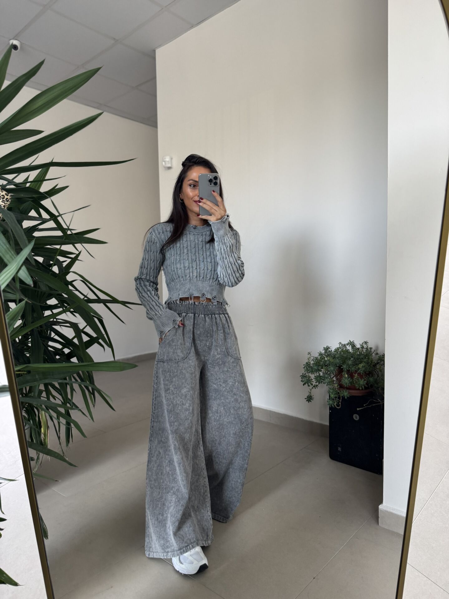 D&m 4003 Antrasit Yıkamalı Plazzo Pantolon