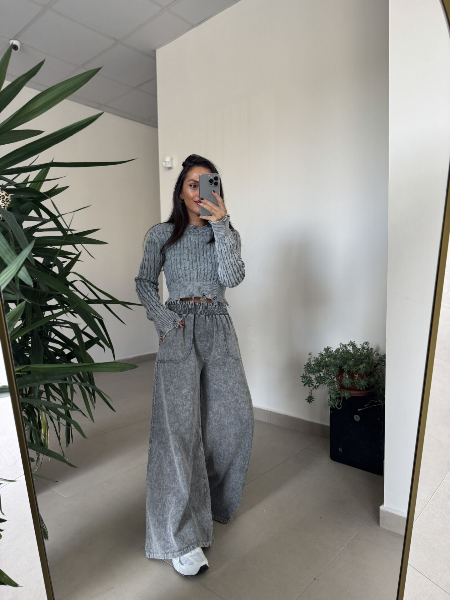 Dm 4003 Antrasit Yıkamalı Palazzo Pantolon