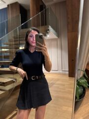 Rn 37210 Kendinden Kemerli Ekoseli Laci Şort Etek