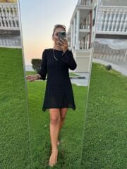 Sv 024318 Sırt Dekolteli Triko Siyah Elbise