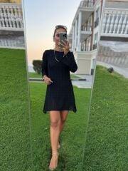 Sv 024318 Sırt Dekolteli Triko Siyah Elbise