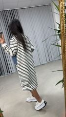 Dr 2482 Beyaz Çizgili Denimli Sweat Elbise