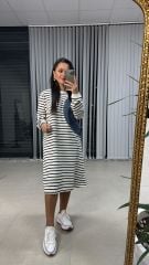 Dr 2482 Beyaz Çizgili Denimli Sweat Elbise