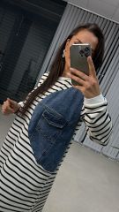 Dr 2482 Beyaz Çizgili Denimli Sweat Elbise