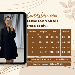 Fermuar Yakalı Crep Siyah  Elbise