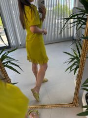 Mc 5830 Sweetheart Neck Oil Green Chiffon Dress