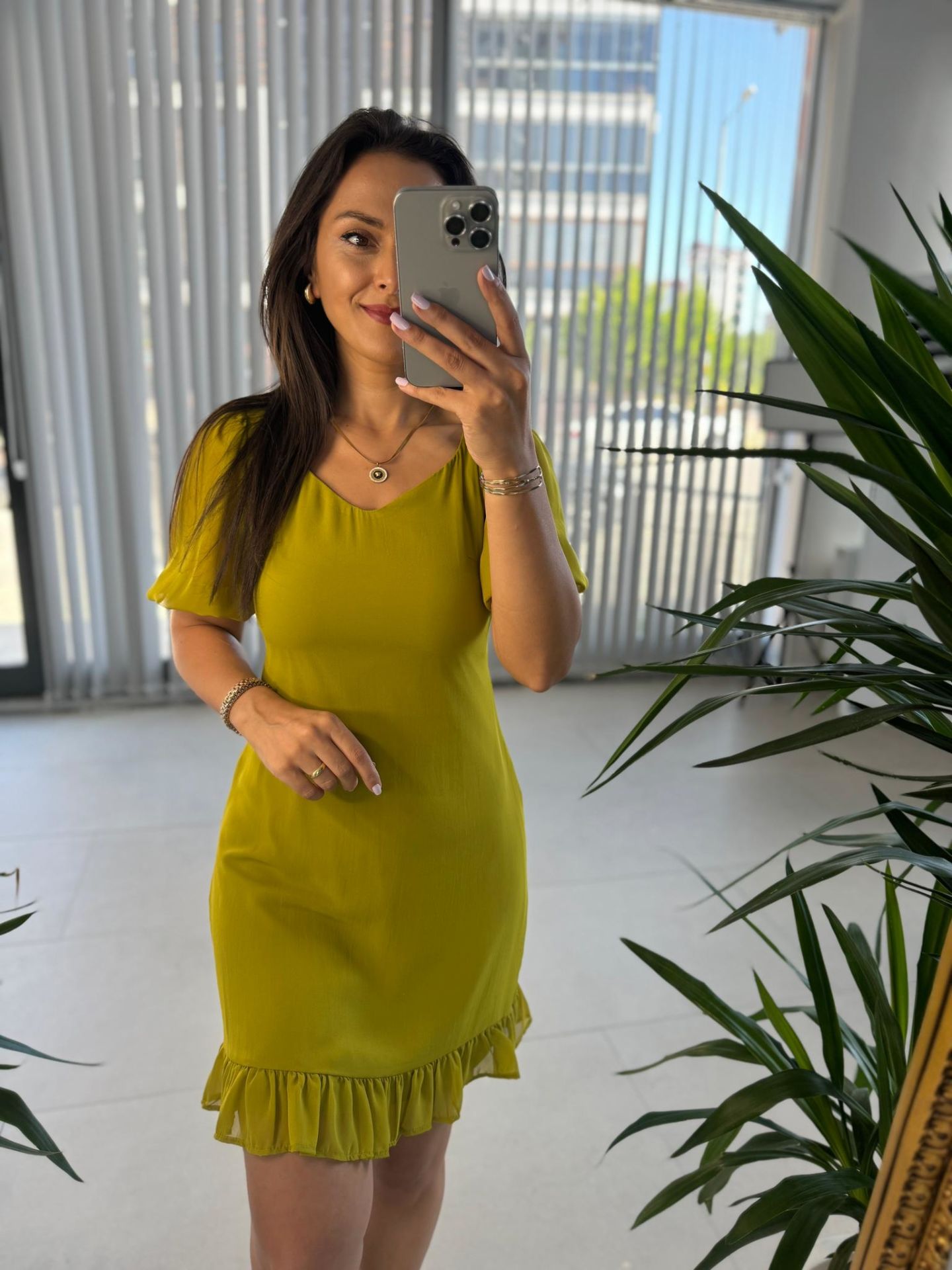 Mc 5830 Sweetheart Neck Oil Green Chiffon Dress