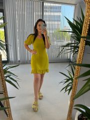 Mc 5830 Sweetheart Neck Oil Green Chiffon Dress