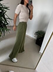 Dm 4003 Haki Yıkamalı Plazzo Pantolon