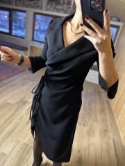 Ms Ceket yaka yan drapeli siyah elbise