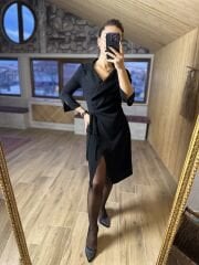 Ms Ceket yaka yan drapeli siyah elbise