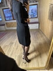 Ms Ceket yaka yan drapeli siyah elbise