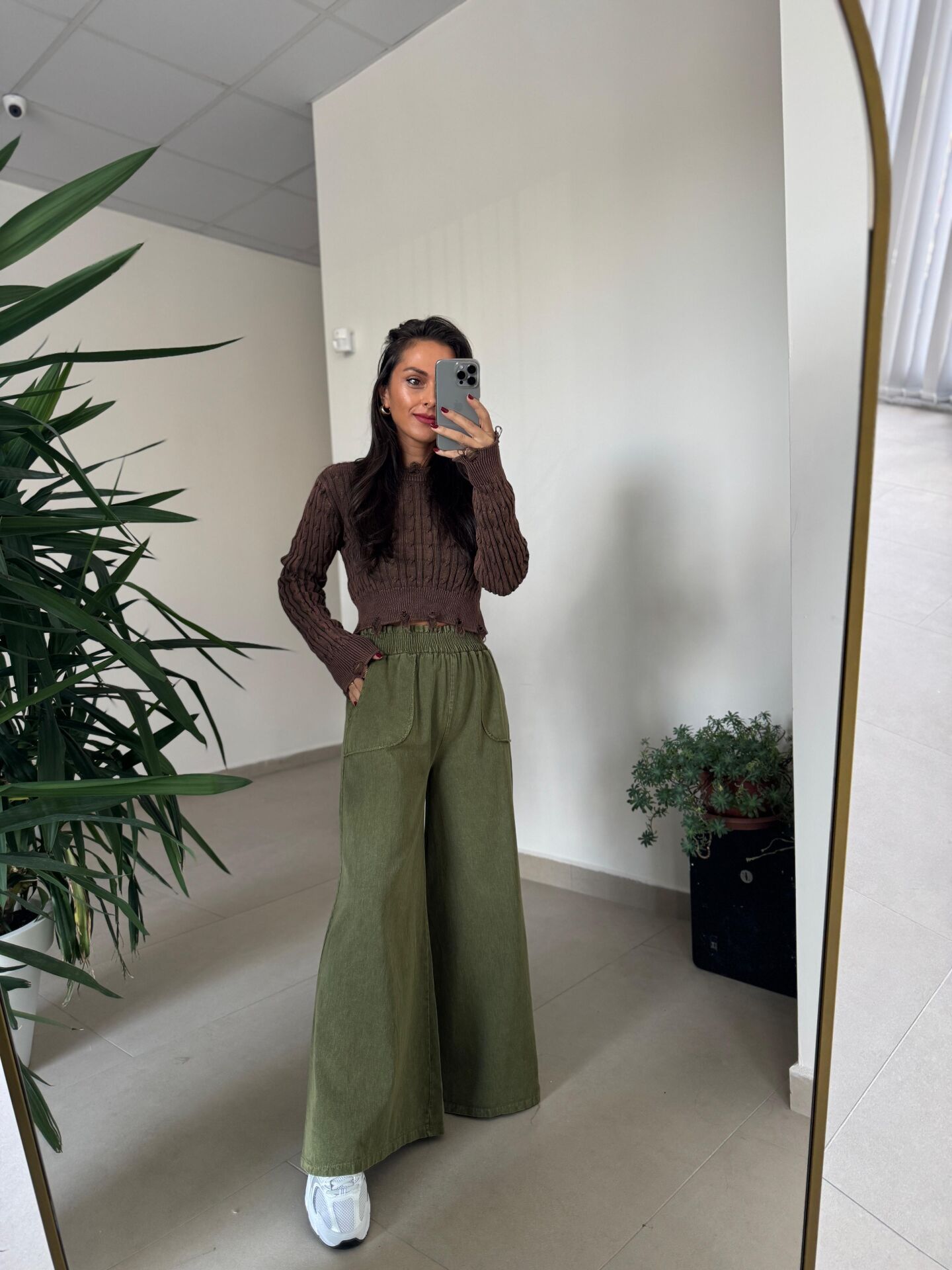Dm 4003 Haki Yıkamalı Plazzo Pantolon