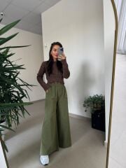 Dm 4003 Haki Yıkamalı Plazzo Pantolon