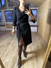 Ms Ceket yaka yan drapeli siyah elbise