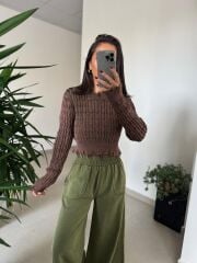 Dm 4003 Haki Yıkamalı Palazzo Pantolon