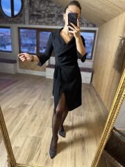 Ms Ceket yaka yan drapeli siyah elbise