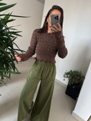 Dm 4003 Haki Yıkamalı Palazzo Pantolon