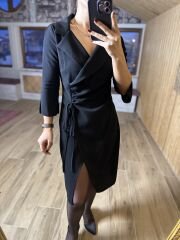 Ms Ceket yaka yan drapeli siyah elbise