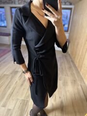 Ms Ceket yaka yan drapeli siyah elbise