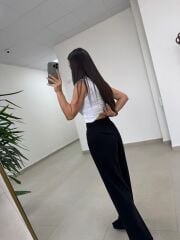 Fp 51078 Gold Düğmeli Bel Lastikli Siyah Palazzo Pantolon