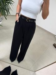 Fp 51078 Gold Düğmeli Bel Lastikli Siyah Palazzo Pantolon