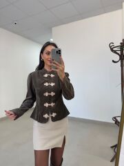 TP 2163 Haki Çin Düğmeli Kadife Dokulu Ceket