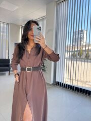 Fw 8185 Lina Kahve  Gömlek Elbise