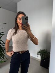 Dv 10651 Yumoş Kısa Kollu Vizon Kazak