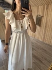 İthal keten off white elbise