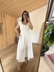 İthal keten off white elbise