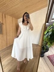 İthal keten off white elbise