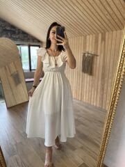 İthal keten off white elbise