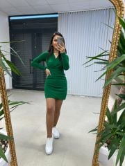 My Çimen Yeşili Anvelop Detaylı Kalem Elbise