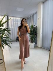 Fw 8130 Simba Tensel Kemerli Kahve Elbise